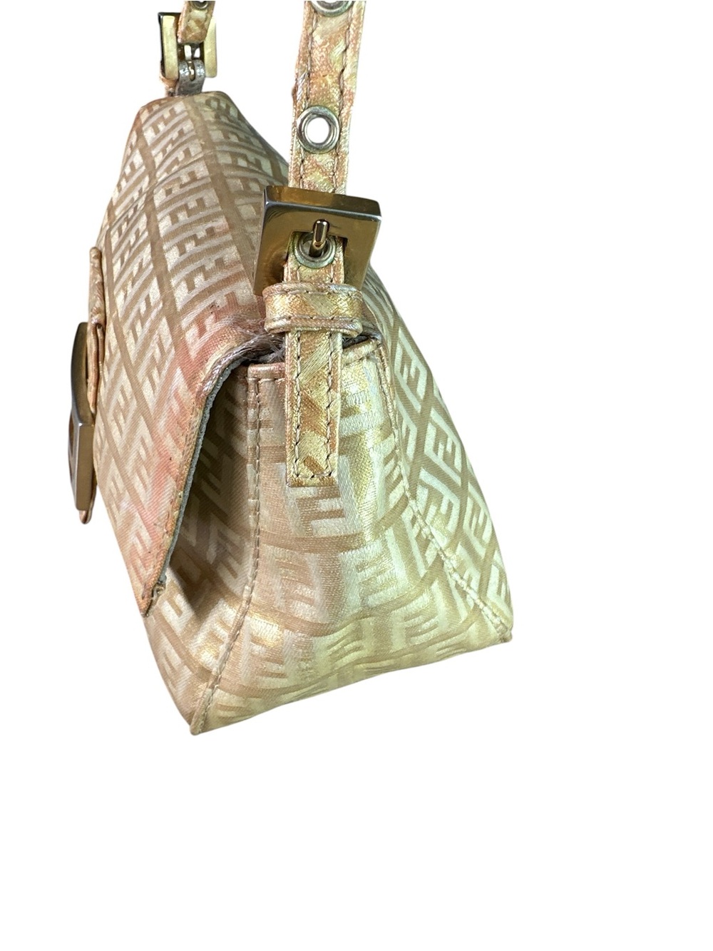 Fendi Metallic Gold Zucca Baguette Shoulder Bag with Chain Strap - Picture 5 of 12